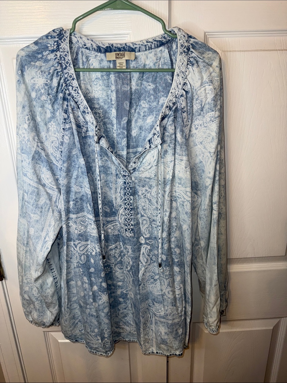 Vintage America Light Blue Paisley Tunic Blouse